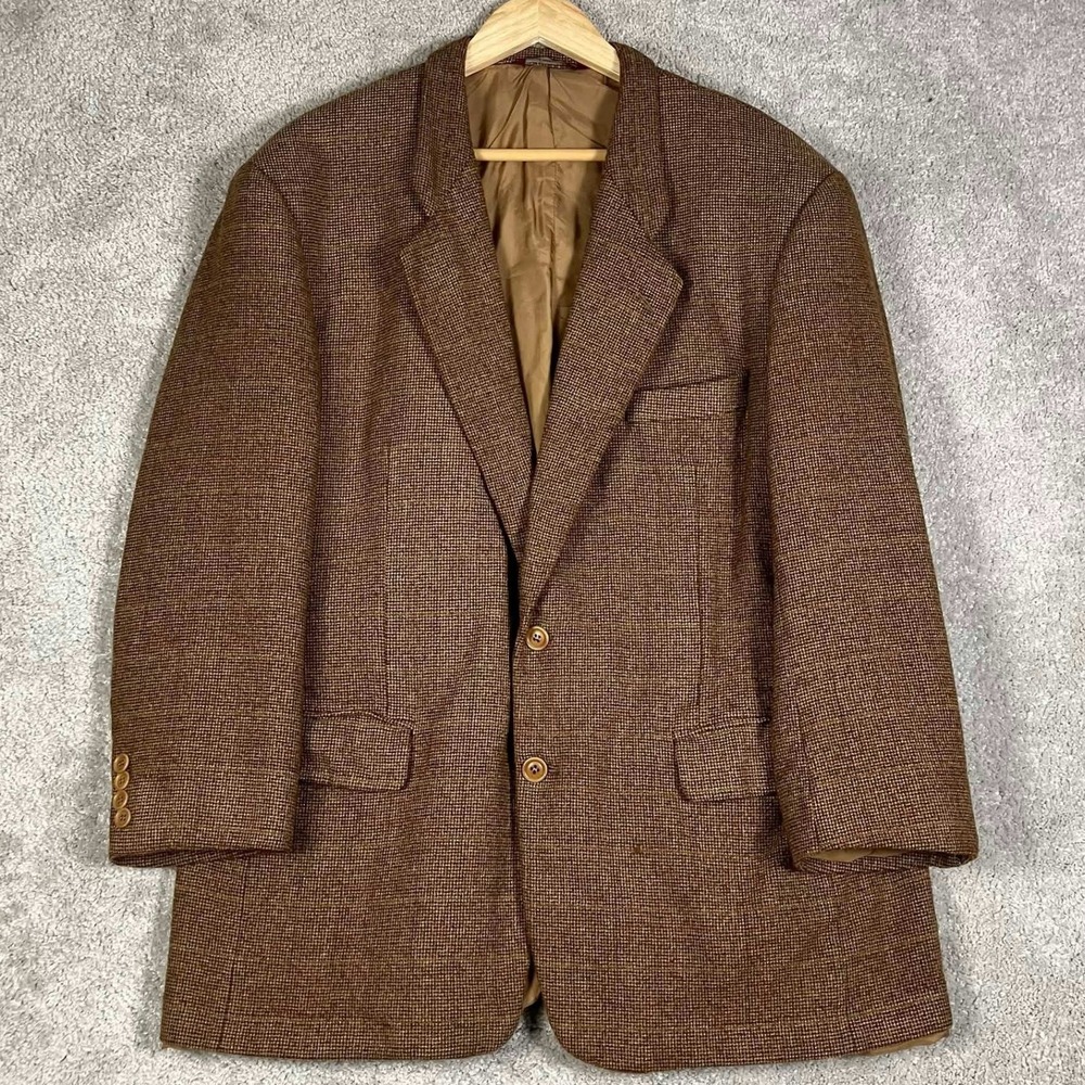 Samuelsohn Sport Coat‎ Mens 46L Brown Wool Cashmere Plaid Blazer Jacket SB Como